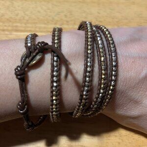 Womens Chan Luu Brown Gold Leather Wrap Adjustable Bracelet